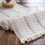 Macrame Table Runner Cream Beige Boho Table Runners with Tassels 12x71in