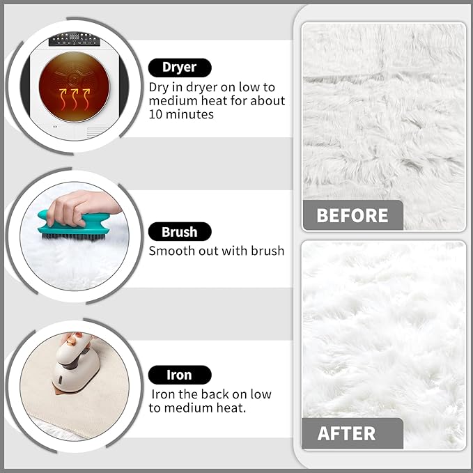 Ciicool Faux Sheepskin Rugs Soft Faux Fur Rug White Fluffy Chair Couch Cover - Image 5