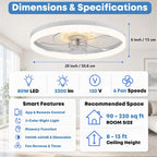 20'' Ceiling Fan with Light and Remote,White Low Profile Fandelier