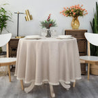 GLORY SEASON Textured Tablecloth Linen-Look Rustic Burlap Stlye Washable Solid Heavy Weight Lace Trim Fabric Table Cloth,Table Cover for Kitchen Dinning Tabletop Decoration 90 in Round Green