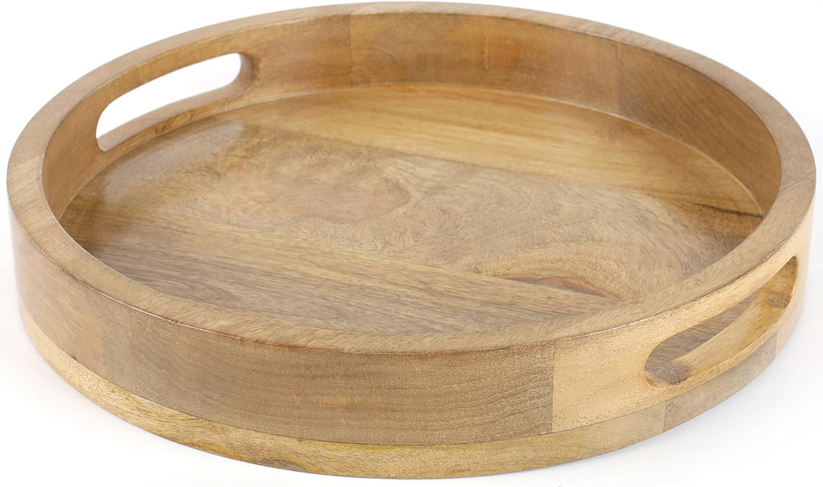 Round Wood Serving Tray, 12 in, Natural