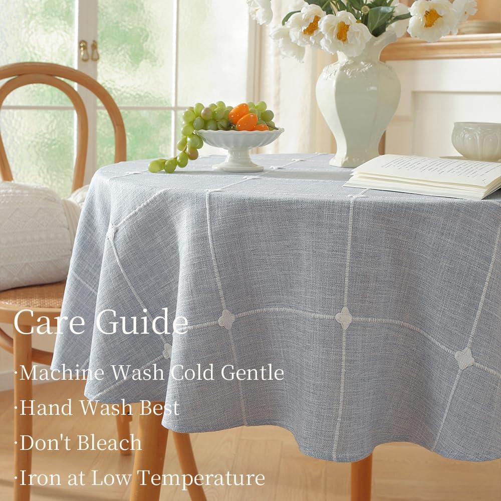 Zobesta Linen Blue Table Cloth Round Gingham Tablecloth 53 inch