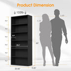 DUMOS 6-Tier Bookcase, 63 Inch Tall Open Bookshelf, Modern Black