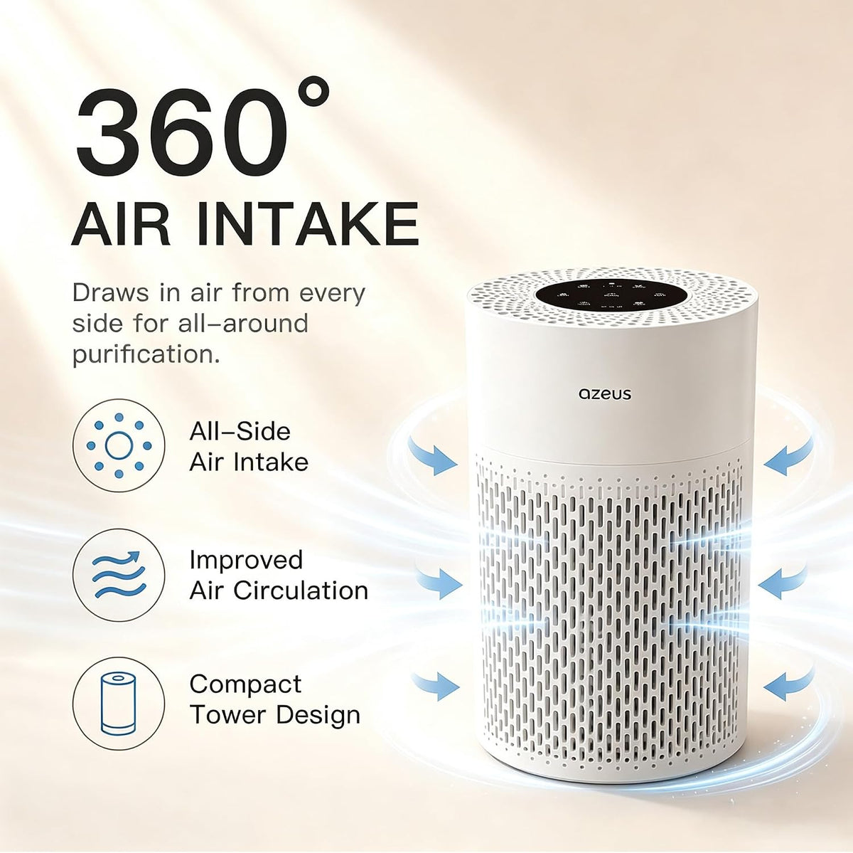 AZEUS HEPA Air Purifier 2-Pack, Quiet Operation for Bedrooms and Offices