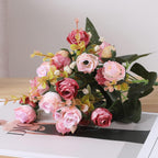 Duovlo 7 Branch 21 Mini Rose Heads Artificial Flowers Bouquet Wedding Home Office Decor,Pack of 2 (2 PCS Pink)