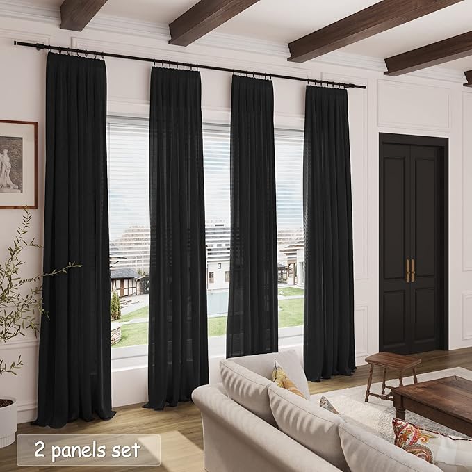 Nanspring Black Extra Long Curtain 130 inches Long 2 Panels Set - Image 7
