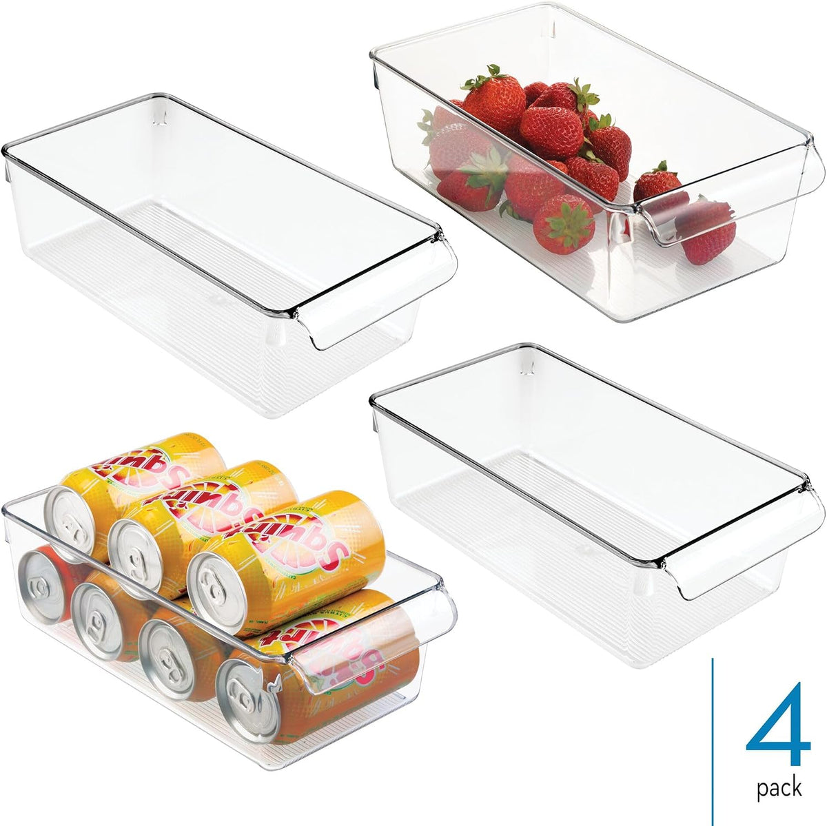 iDesign Fridge Storage Bin with Handle, Set of 4, Clear