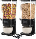 Cereal Dispenser Countertop with Cereal Bowls,16 Labels & Pen, Cereal Containers Storage, Candy Dispenser, Dry Food Dispenser For Pantry - Not Easy to Crush Food (Black, 2 Pack)