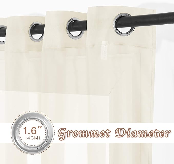 NICETOWN Sheer Curtain Panels 96 inch Cream Beige - Image 2