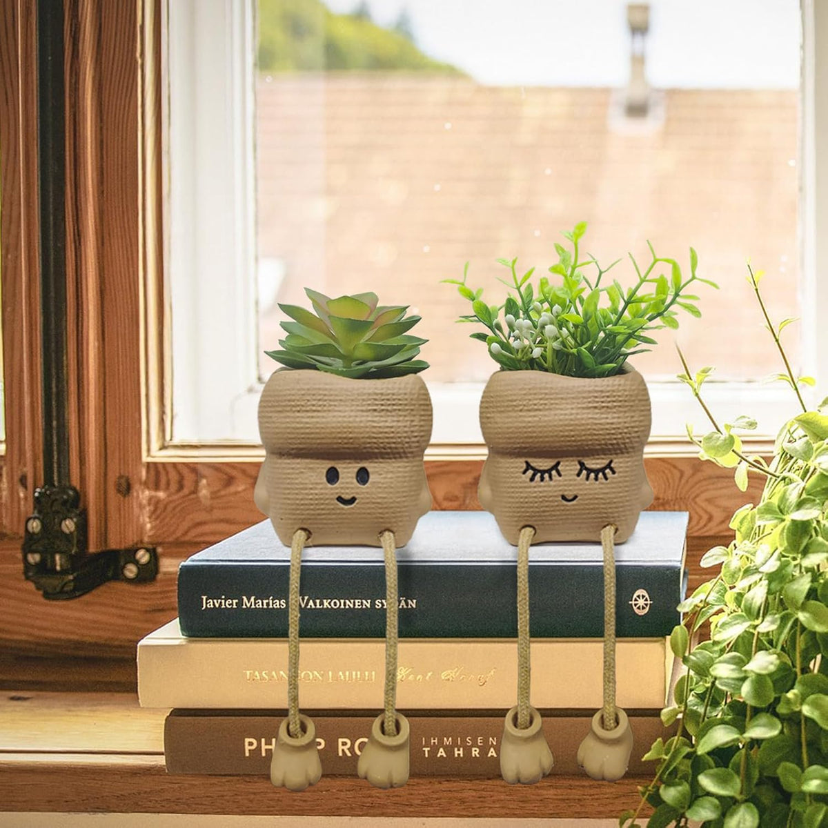 2PCS Smiley Face Succulent Artificial Plants Planters, Cute Plant Pot