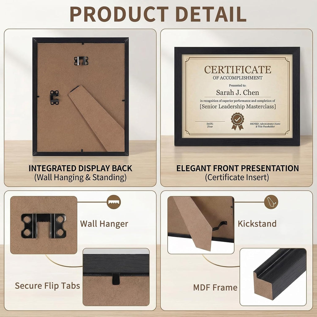 Edenseelake 8.5 x 11 Certificate Picture Frame 5 Pack, Black Diploma Frames