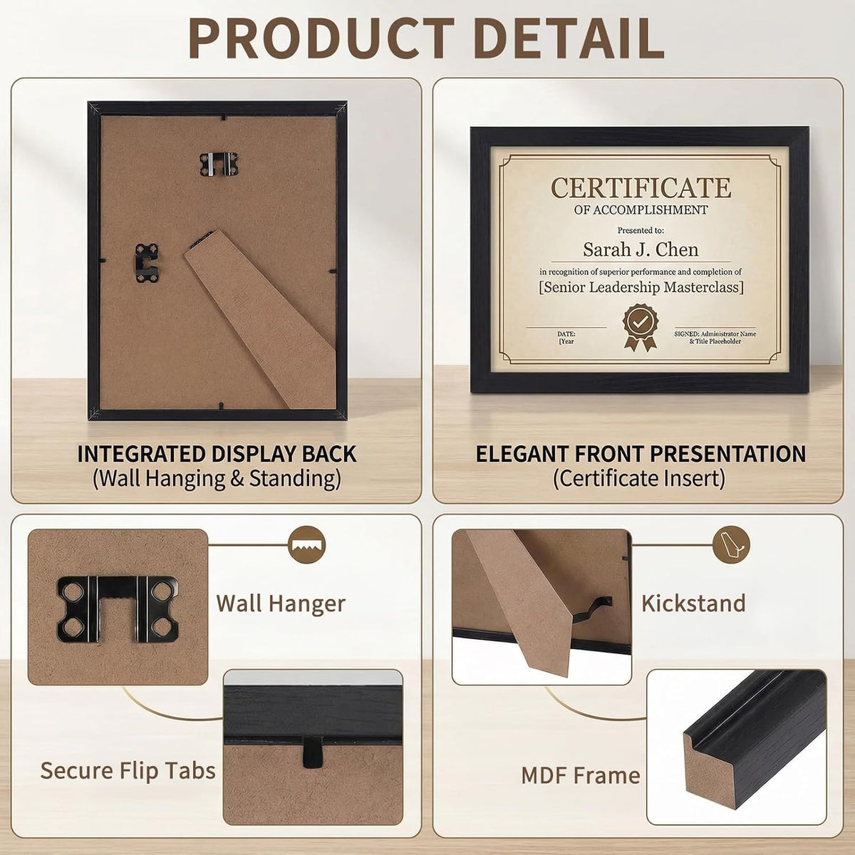 Edenseelake 8.5 x 11 Certificate Picture Frame 5 Pack, Black Diploma Frames