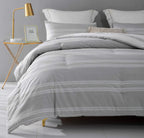 SLEEPBELLA Comforter King Size, 600 Thread Count Cotton Light Gray & White Stripes Reversible Pattern Grey Comforter Sets,Down Alternative Bedding Set 3Pcs (King, Grey Stripes)