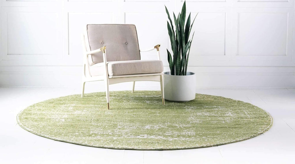 Unique Loom Bromley Collection Area Rug - Wells (3' Round, Green/ Ivory)