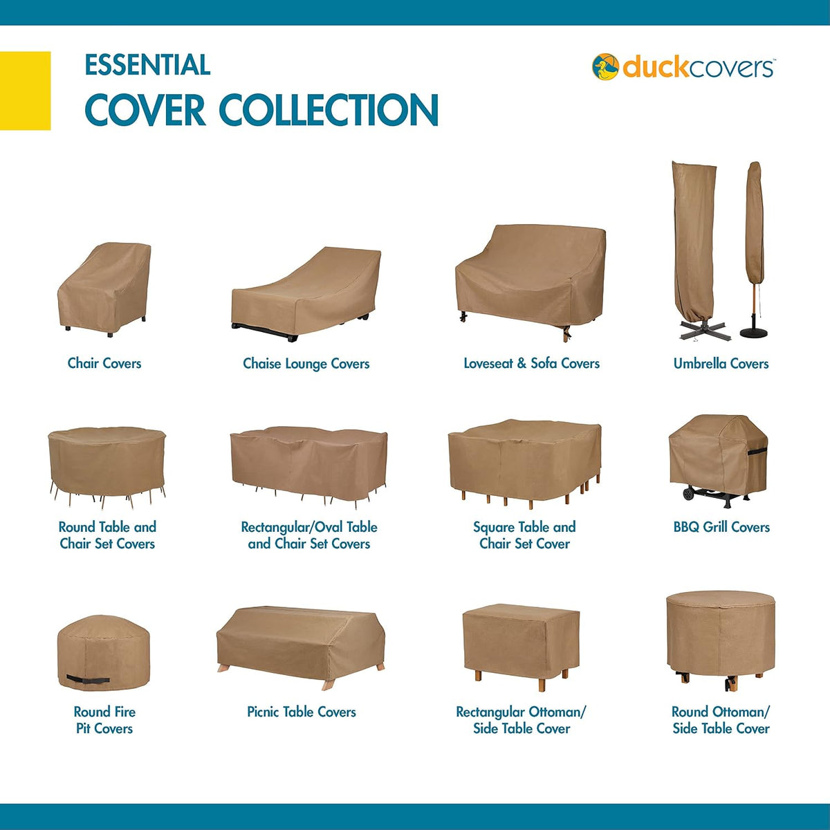 DUCKCOVERS Essential Water-Resistant 76 Inch Square Table & Chair Set Cover, Outdoor Table Cover