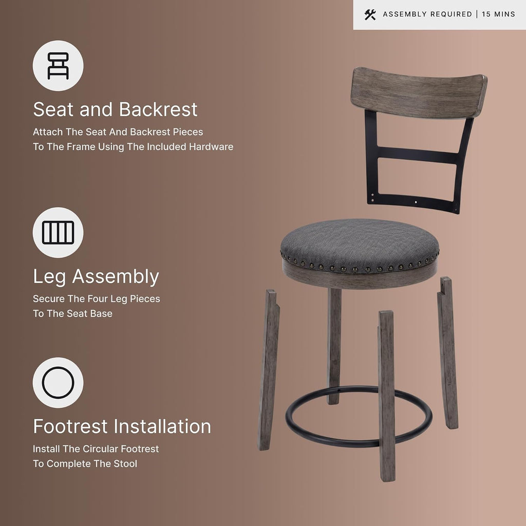Signature Design by Ashley 1-Piece Swivel Counter Height Bar Stool, Gray