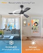 Sofucor 48 Inch Wood Ceiling Fans with Lights, Flush/Downrod Mount, Black