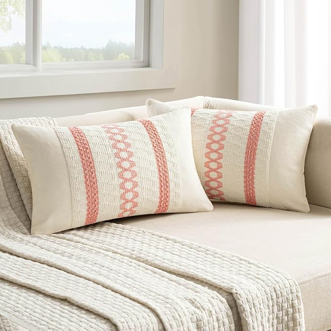 MIULEE Set of 2 Coral Red Boho Valentines Decorative Lumbar Pillow Covers 12x20 by MIULEE