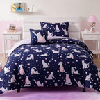 Twin Comforter Set for Girls-3 Pieces Cat Glow in the Dark Twin Bedding