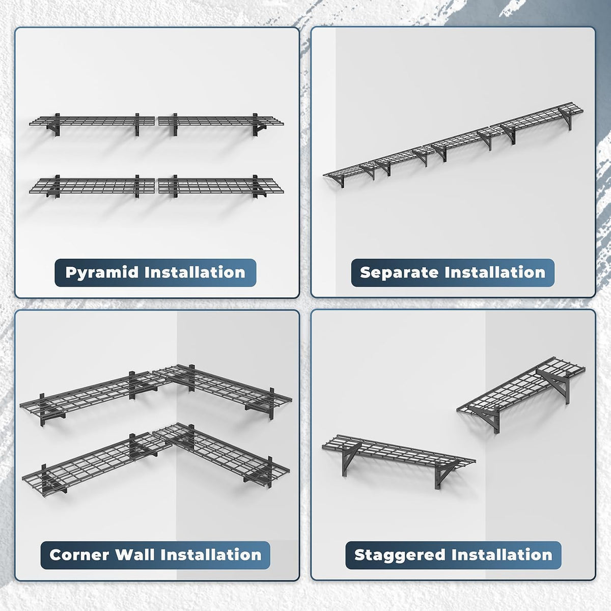 4 Pack Wall Mounted Garage Shelving, 1x4ft, 1400lbs Integrated Grid