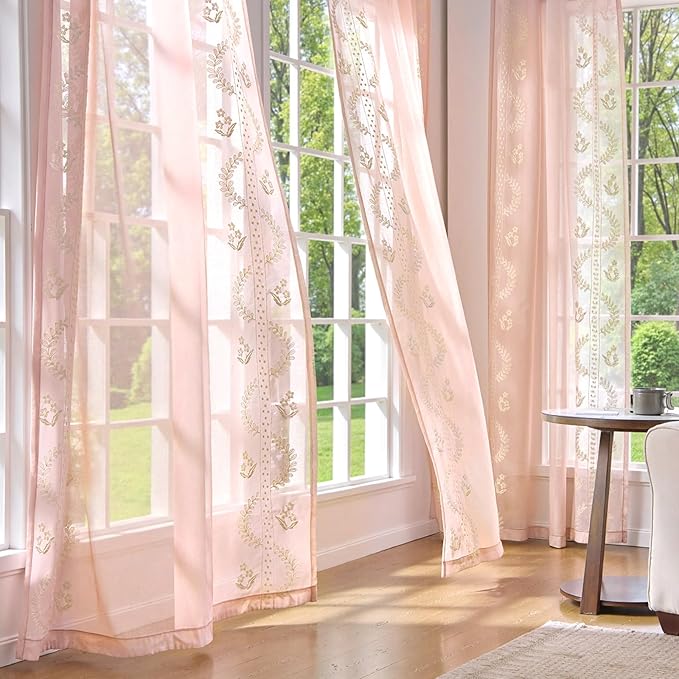 jinchan Belrose Winslow Pink Sheer Curtains 84 Inch - Image 5