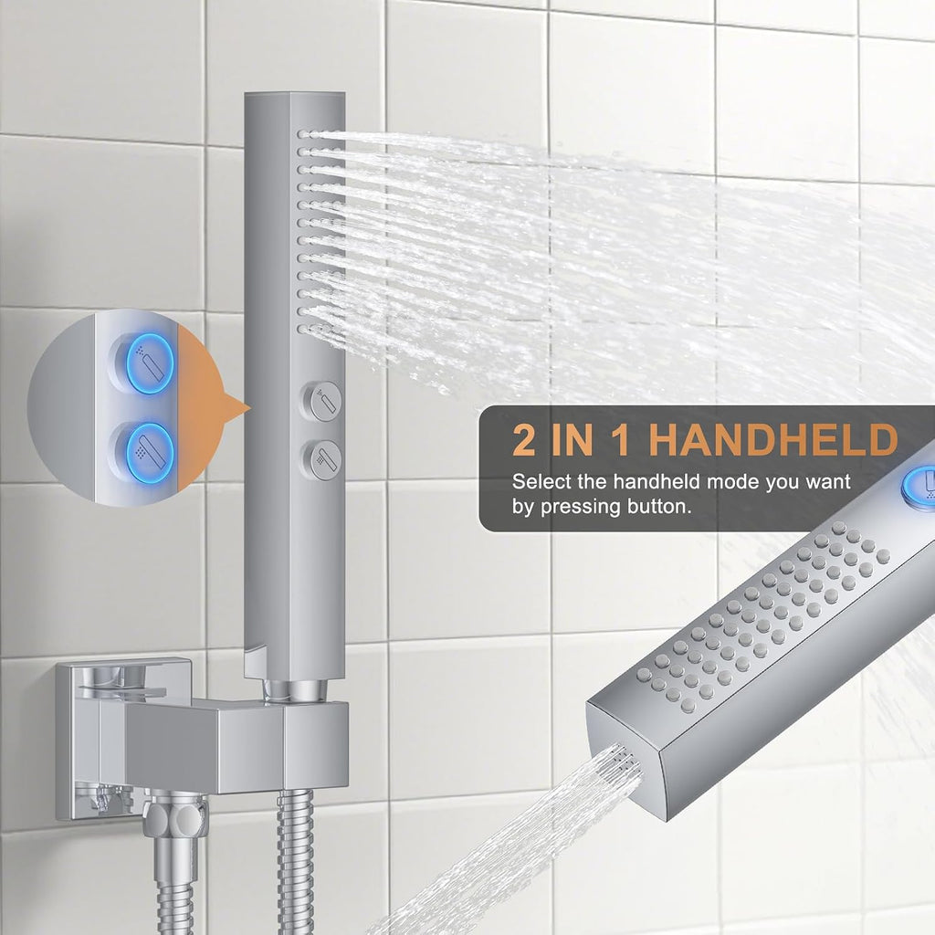 Rain Shower System 12"&6"Dual Shower Head Ceiling Shower Faucet Set