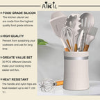 Kitchen Cooking Utensils Set, 26 Pcs Non-stick Silicone Kitchen Utensil Spatula Set with Wooden Handles, Silicone Kitchen Gadgets Utensil Set for Cookware(Khaki)