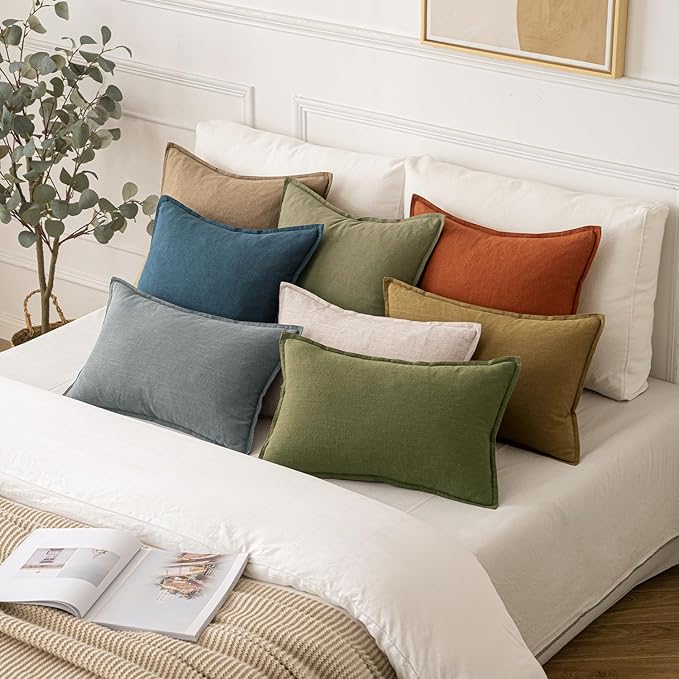 MIULEE Decorative Linen Euro Sham Pillow Covers 24x24 Blue ​Boho Farmhouse​ - Image 5