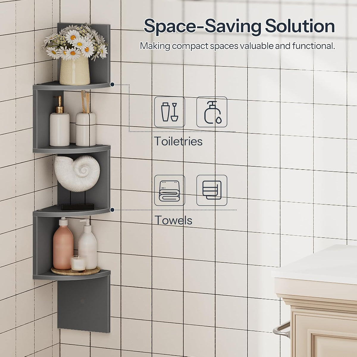 HOOBRO Corner Shelf Wall-Mounted, Set of 2 Floating Corner Shelves for Wall
