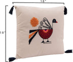 Bloomingville Square Cotton Pillow with Embroidered Peacock, Orange Sun & Corner Tassels