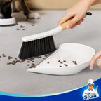 MR.SIGA Dustpan and Brush Set, Bamboo Handle, White, 1 Set