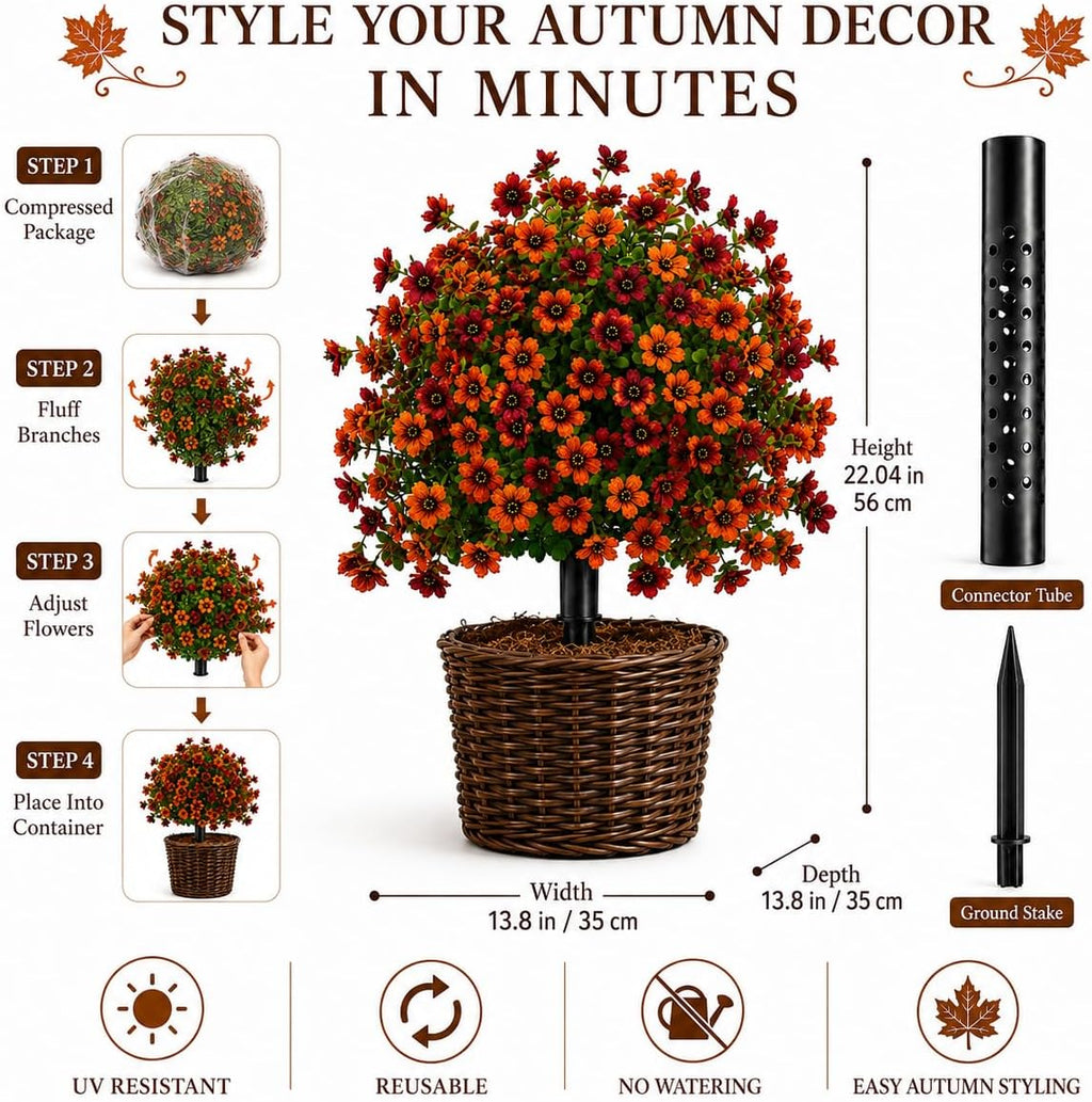 60Stems Fall Artificial Flowers for Outdoors, 22''UV Resistant Fake Flowers