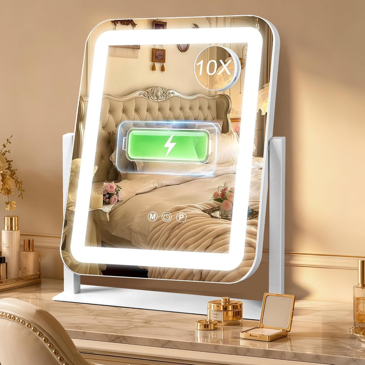 Ratsamee Rechargeable Vanity Mirror, 8000mAh 13"×15" Makeup Mirror