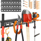 Garden Tool Organizer Wall Mount - Garage Storage and Organization Yard Tool Hanger with Adjustable Pegboard Hooks Shed Rack for Broom Mop Shovel Rake Trimmers, 48 inch Max 550lbs, Black
