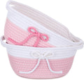 Glooglitter 2 Pcs Pink Bow Cotton Rope Baskets with Handles, Pastel Color