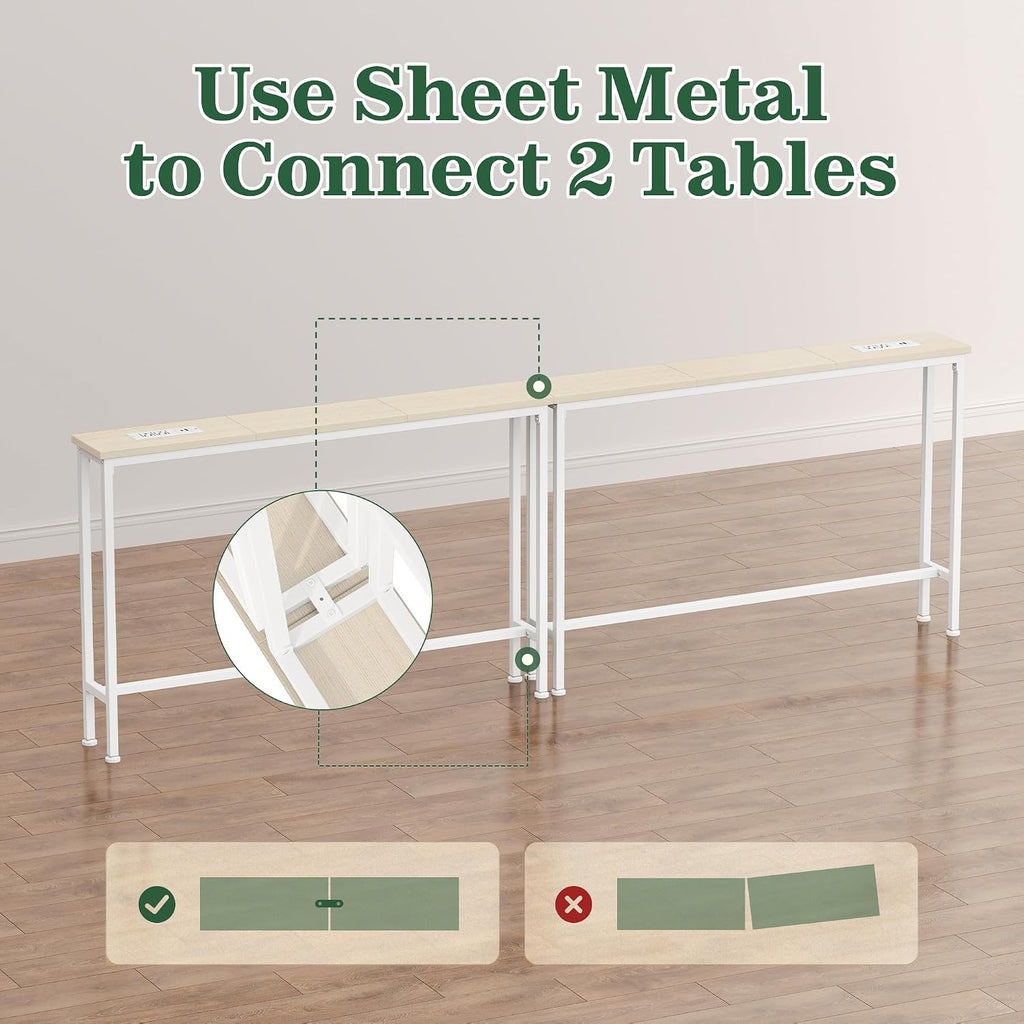 SUPERJARE 78.8 inch Narrow Behind Couch Table with Charging Stations