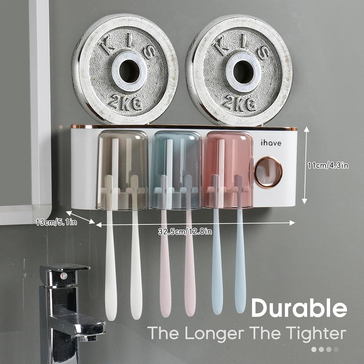 iHave Toothbrush Holders for Bathrooms Wall Mounted with Dispenser & 3 Cups