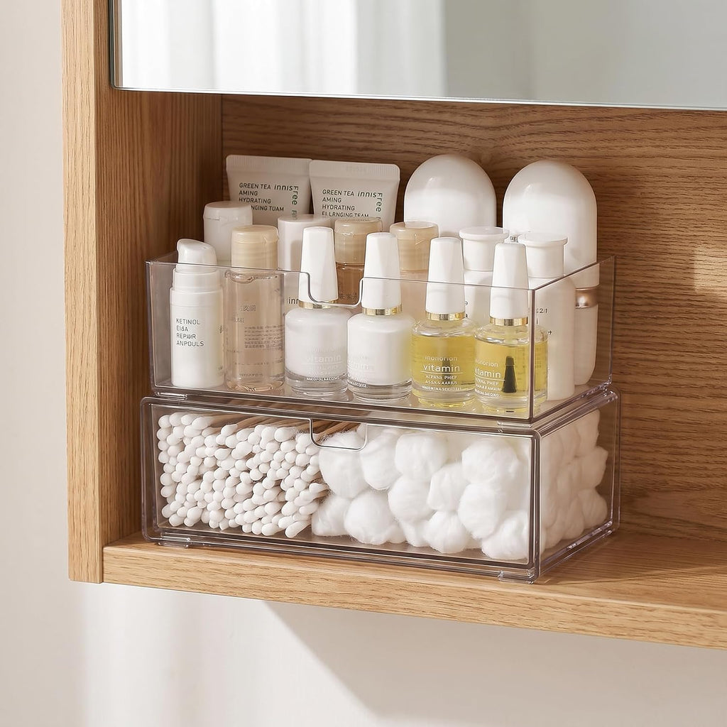 Stackable Medicine Cabinet Makeup Organizer for Bathroom, 2 Pack