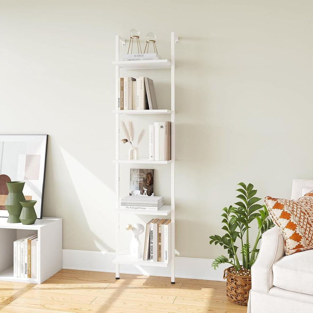 ELYKEN Ladder Shelf, 5-Tier Wood Wall Mounted Ladder Bookshelf
