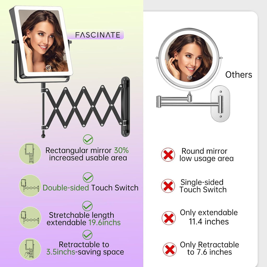 FASCINATE 8.7" 5000mAh Rechargeable Wall Mounted Makeup Mirror (Black)