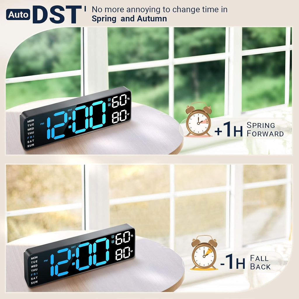 10" Digital Wall Clock Large LED Display Blue