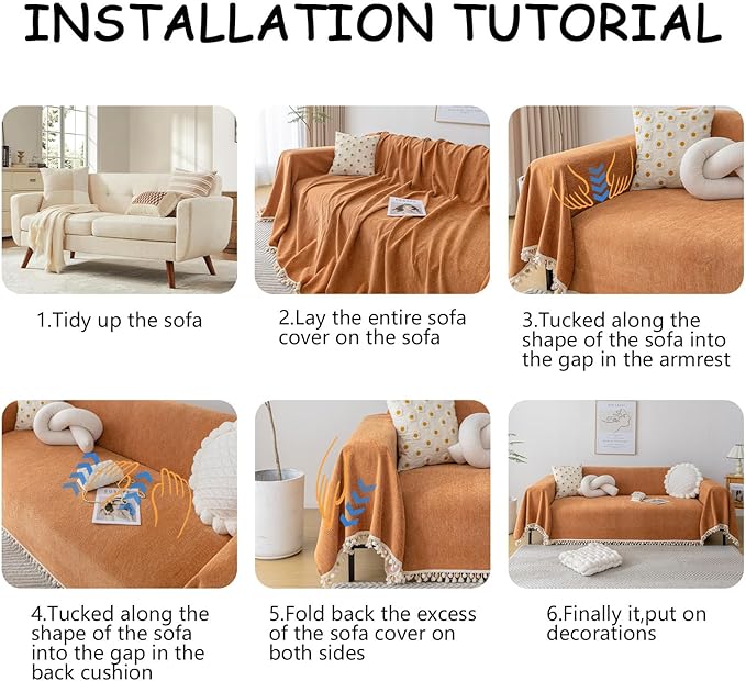 HANDONTIME Dark Orange Sofa Covers Couch Cover - Image 6