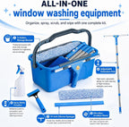 Window Cleaning Kit with 3 Gal Bucket,14''Squeegee and 15''Scrubber