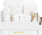 Bamboo Mail Organizer Countertop Pen Holder Wooden Desktop Storage Drawers
