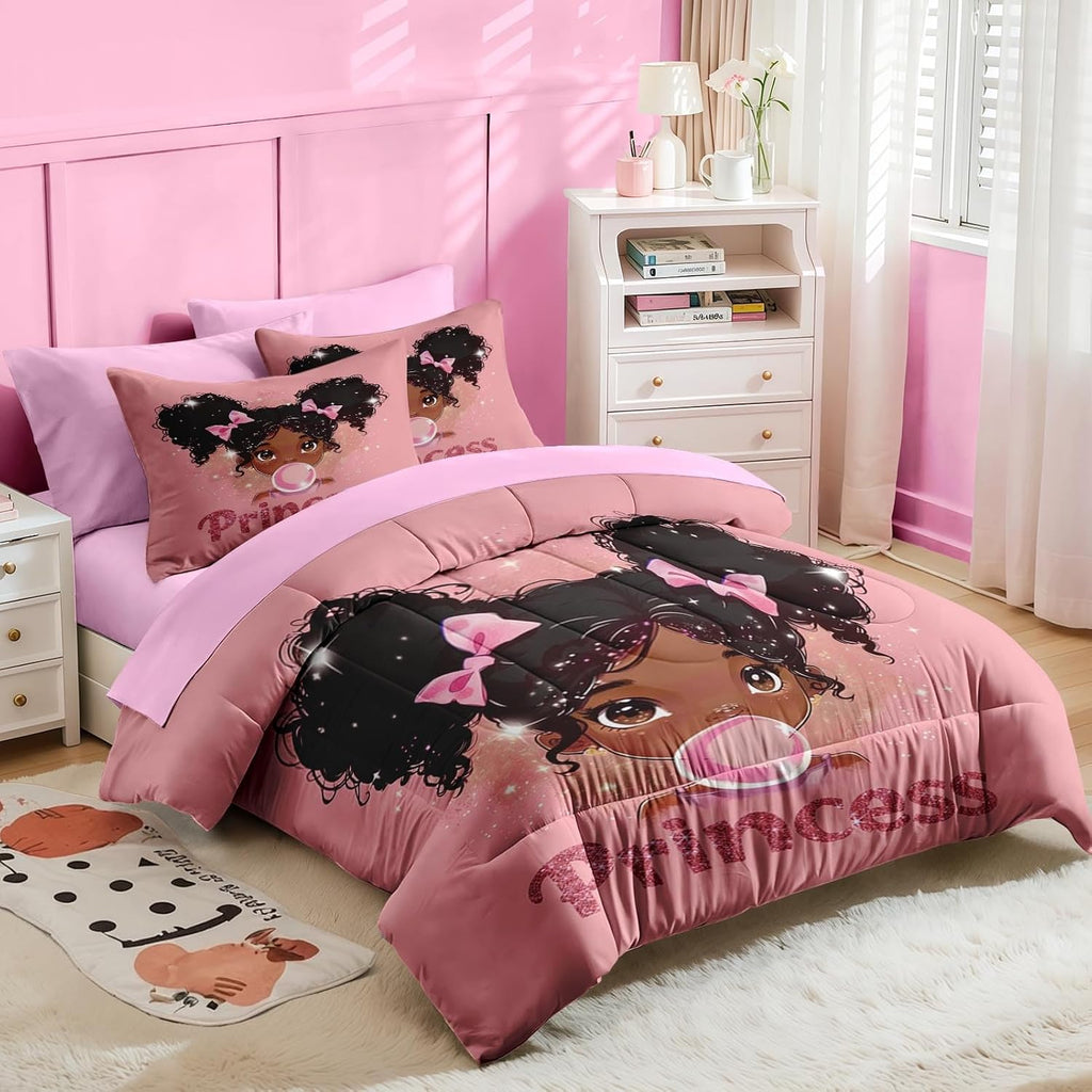 Nesker Twin Comforter Set for Girls, 5 Pieces Princess Bedding for Kids