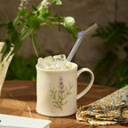 Artisanal Handcrafted Ceramic Mug with Sage Botanical Design - 10oz Off-White Stoneware Coffee Cup, Elegant Purple Sage Pattern, Dishwasher Safe, Comfort Grip Handle for Daily Use-4pack
