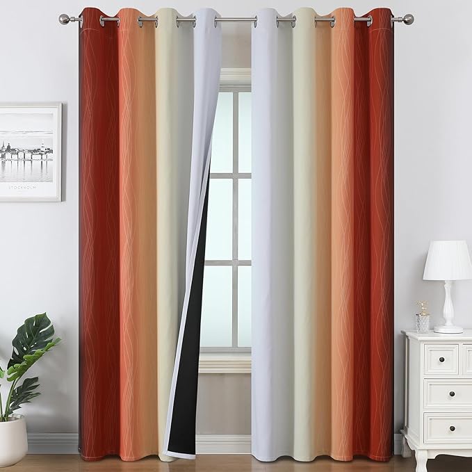 Estelar Textiler Burnt Orange and Greyish White Ombre Blackout Curtains 90 Inch by ESTELARTEXTILER