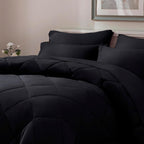 ELNIDO QUEEN® Queen Comforter Set Black - 7 Pieces Bed in a Bag Comforters Queen Size, Bed Set All Seasons, Black Bedding Sets with Comforter, Flat Sheet, Fitted Sheet, Pillowcases and Pillow Shams