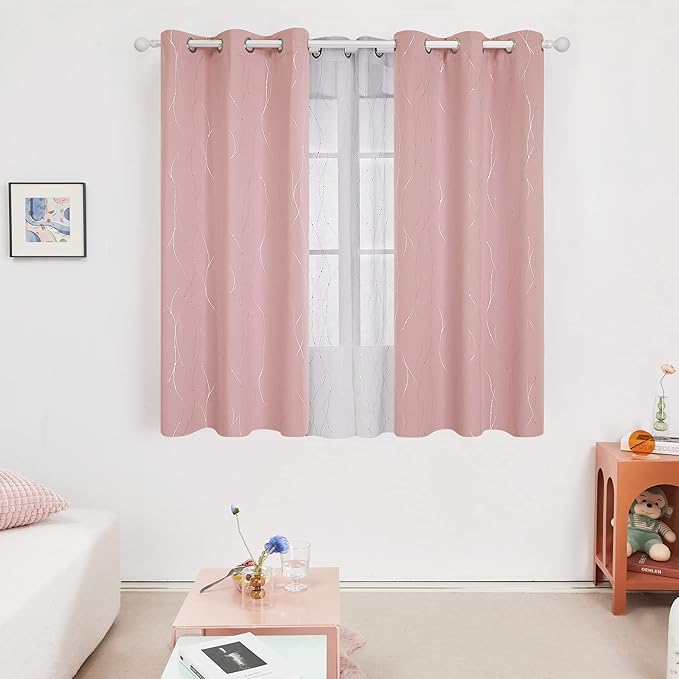 Deconovo Pink Curtains, Thermal Insulated Soundproof Curtain, 45 x 45 Inch Long - Image 2