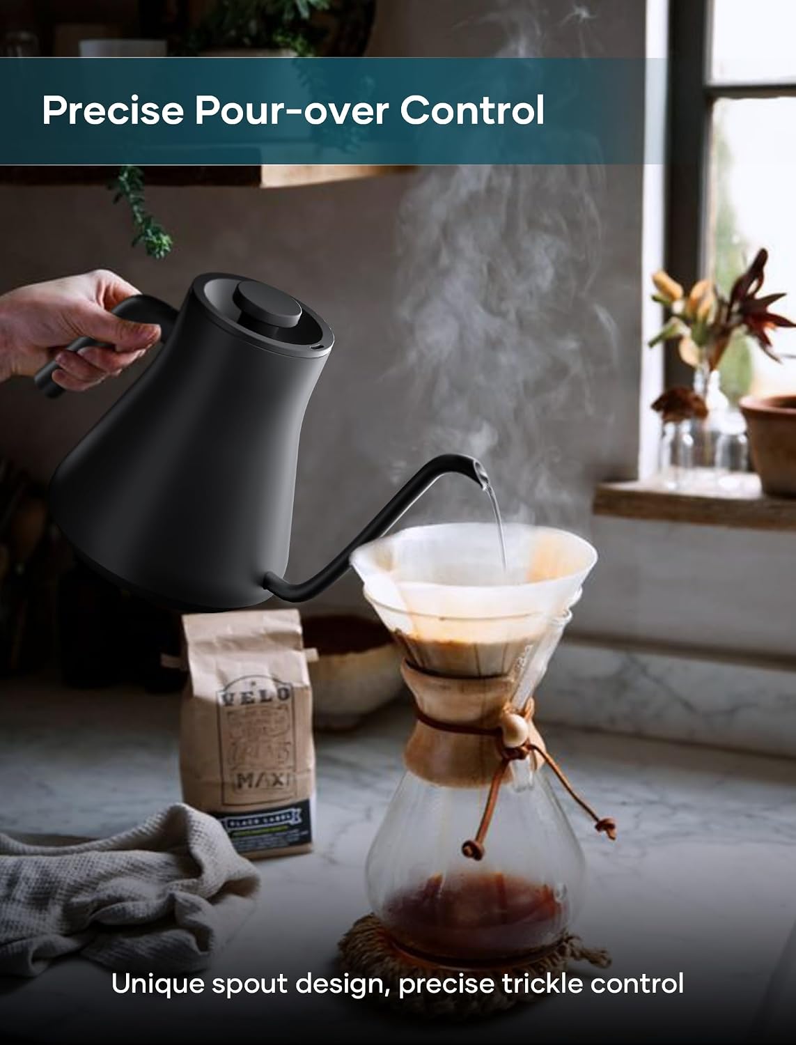 INTASTING Gooseneck Electric Kettle, ±1℉ Temperature Control, 0.9L, Black